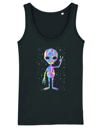 Retro 1970s Tie Dye Groovy Alien Peace Black