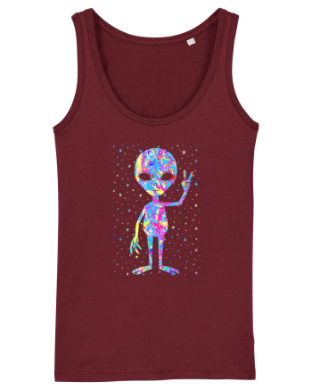 Retro 1970s Tie Dye Groovy Alien Peace Burgundy
