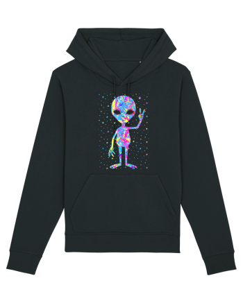Retro 1970s Tie Dye Groovy Alien Peace Black