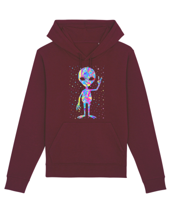 Retro 1970s Tie Dye Groovy Alien Peace Burgundy