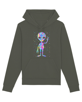 Retro 1970s Tie Dye Groovy Alien Peace Khaki
