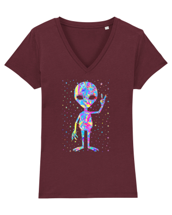 Retro 1970s Tie Dye Groovy Alien Peace Burgundy