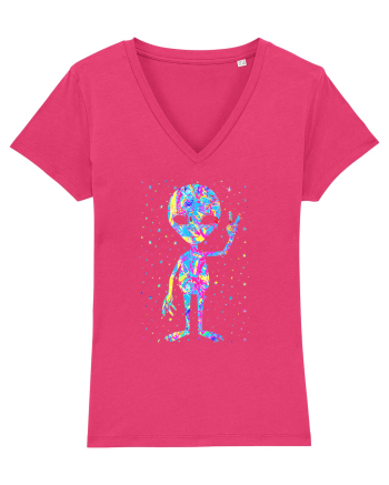 Retro 1970s Tie Dye Groovy Alien Peace Raspberry