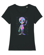 Retro 1970s Tie Dye Groovy Alien Peace Tricou mânecă scurtă guler larg fitted Damă Expresser