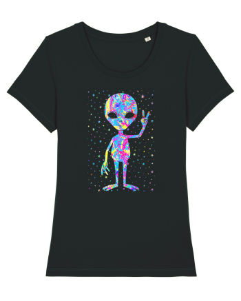 Retro 1970s Tie Dye Groovy Alien Peace Black