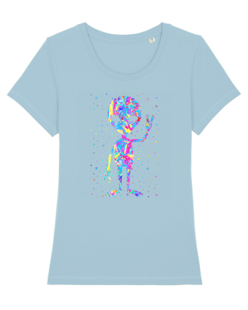 Retro 1970s Tie Dye Groovy Alien Peace Sky Blue