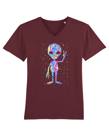 Retro 1970s Tie Dye Groovy Alien Peace Burgundy