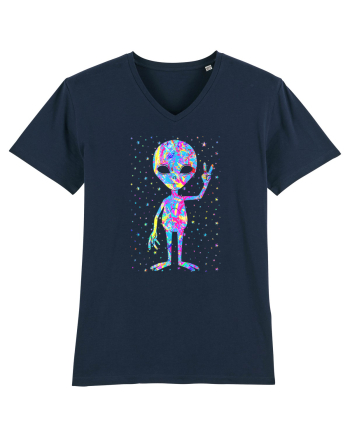 Retro 1970s Tie Dye Groovy Alien Peace French Navy