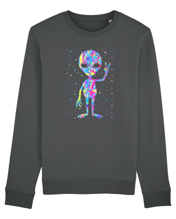 Retro 1970s Tie Dye Groovy Alien Peace Anthracite