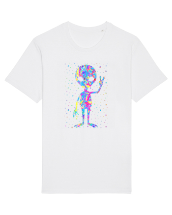 Retro 1970s Tie Dye Groovy Alien Peace White