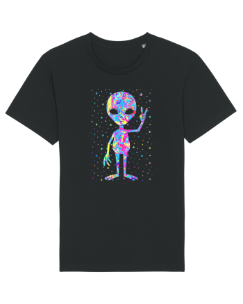 Retro 1970s Tie Dye Groovy Alien Peace Black