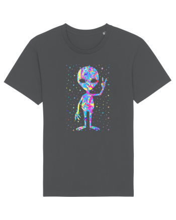 Retro 1970s Tie Dye Groovy Alien Peace Anthracite