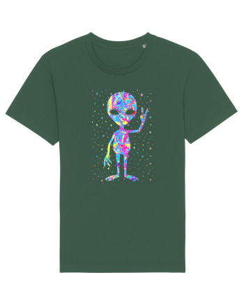 Retro 1970s Tie Dye Groovy Alien Peace Bottle Green