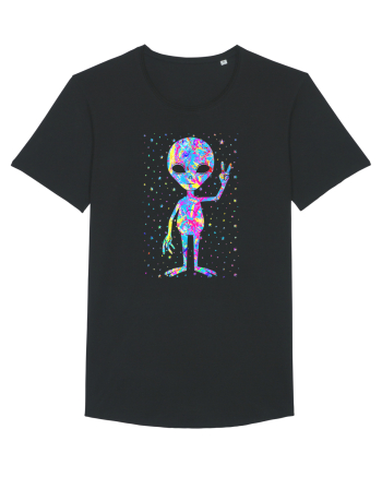 Retro 1970s Tie Dye Groovy Alien Peace Black