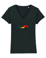 Simboluri dacice - Lupul 22. Tricou mânecă scurtă guler V Damă Evoker