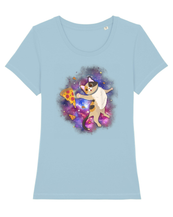 Space Cat Kitten Astronaut Funny Pizza Sky Blue