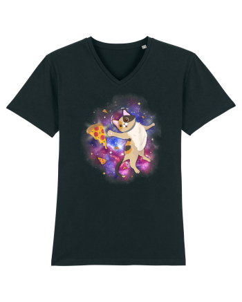 Space Cat Kitten Astronaut Funny Pizza Black