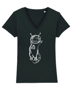 Space Cat Kitty Lovers Tricou mânecă scurtă guler V Damă Evoker