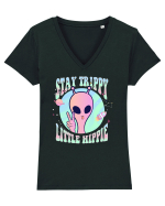Stay Trippy Little Hippie Art Peace Sign Tricou mânecă scurtă guler V Damă Evoker