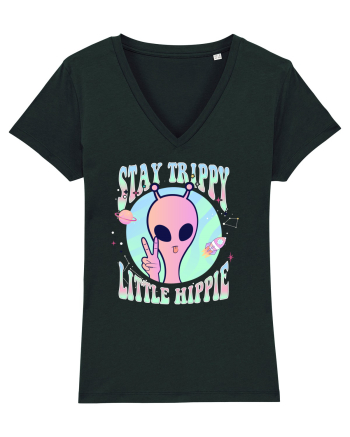 Stay Trippy Little Hippie Art Peace Sign Black