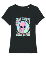 Stay Trippy Little Hippie Art Peace Sign Tricou mânecă scurtă guler larg fitted Damă Expresser