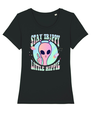Stay Trippy Little Hippie Art Peace Sign Black
