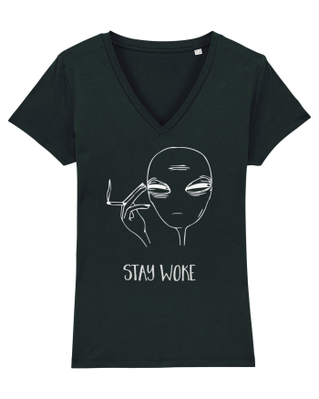Stay Woke Cool Smoking Alien Black