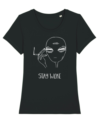 Stay Woke Cool Smoking Alien Black