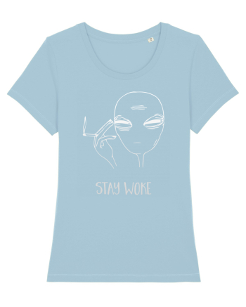 Stay Woke Cool Smoking Alien Sky Blue