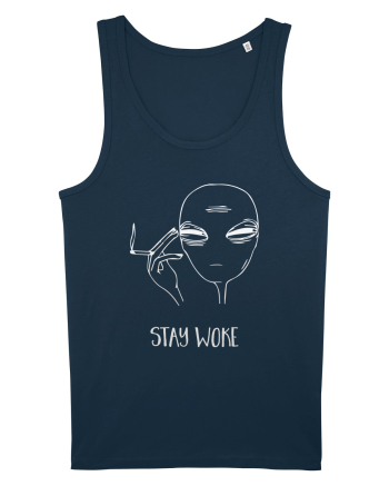 Stay Woke Cool Smoking Alien Navy
