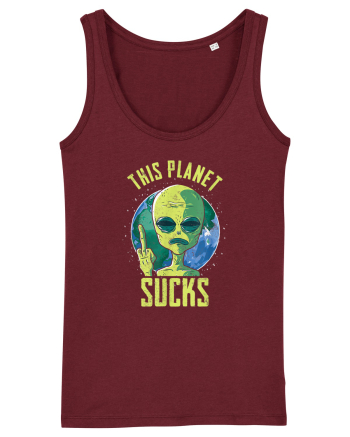 This Planet Sucks Green Alien Head Burgundy