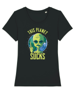 This Planet Sucks Green Alien Head Tricou mânecă scurtă guler larg fitted Damă Expresser