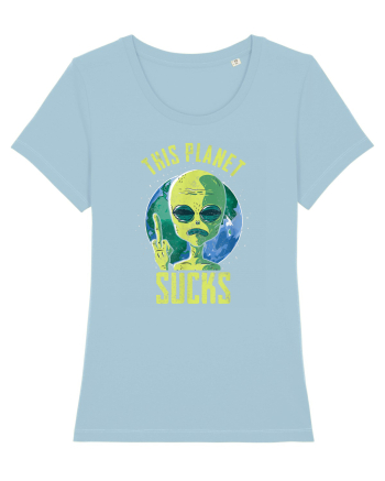 This Planet Sucks Green Alien Head Sky Blue