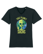 This Planet Sucks Green Alien Head Tricou mânecă scurtă guler V Bărbat Presenter