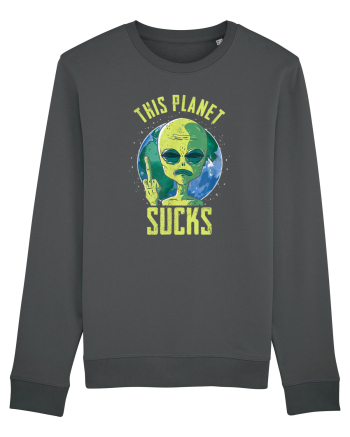 This Planet Sucks Green Alien Head Anthracite
