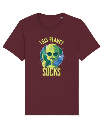 This Planet Sucks Green Alien Head Burgundy