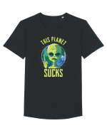 This Planet Sucks Green Alien Head Tricou mânecă scurtă guler larg Bărbat Skater