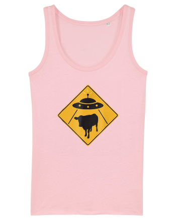 UFO Cow Abduction Warning Sign Cotton Pink