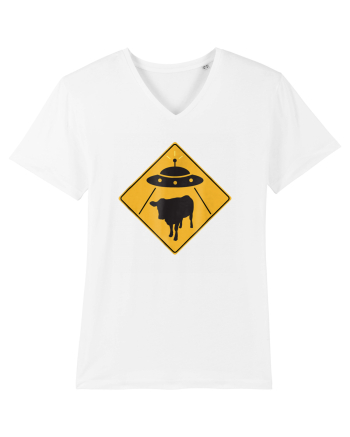 UFO Cow Abduction Warning Sign White