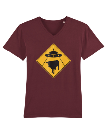UFO Cow Abduction Warning Sign Burgundy