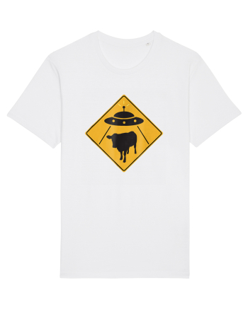 UFO Cow Abduction Warning Sign White