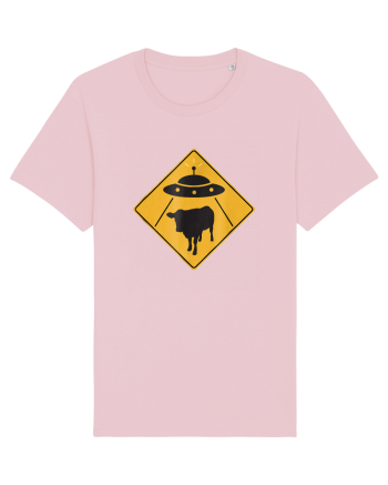 UFO Cow Abduction Warning Sign Cotton Pink