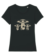 Vintage Dinosaur Alien Abduction Tricou mânecă scurtă guler larg fitted Damă Expresser