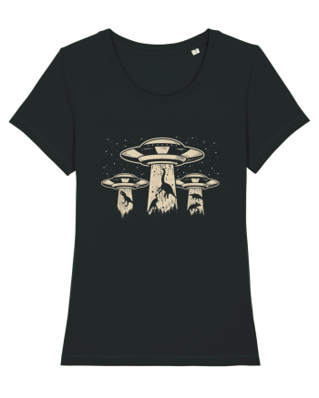Vintage Dinosaur Alien Abduction Black