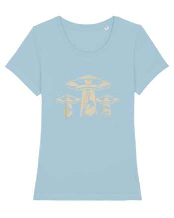 Vintage Dinosaur Alien Abduction Sky Blue