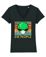 Vintage Ew People Alien Head Wearing Face Mask Tricou mânecă scurtă guler V Damă Evoker