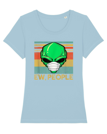 Vintage Ew People Alien Head Wearing Face Mask Sky Blue