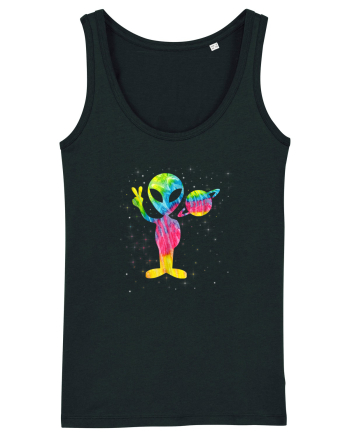 Vintage Retro 1970s Tie Dye Groovy Alien Peace Black
