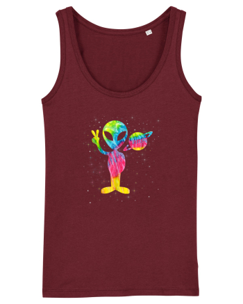 Vintage Retro 1970s Tie Dye Groovy Alien Peace Burgundy