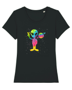 Vintage Retro 1970s Tie Dye Groovy Alien Peace Tricou mânecă scurtă guler larg fitted Damă Expresser